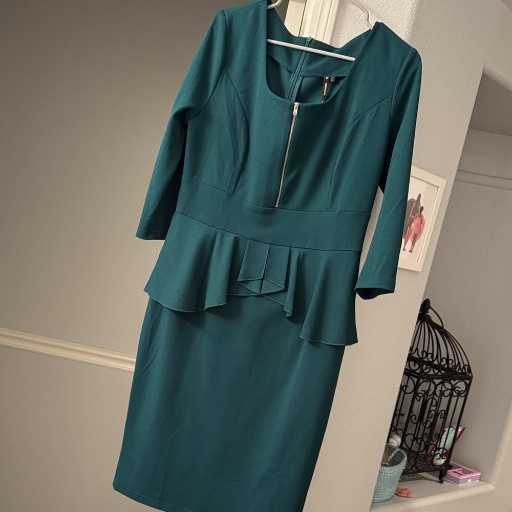 Miusol Teal Midi Peplum Dress